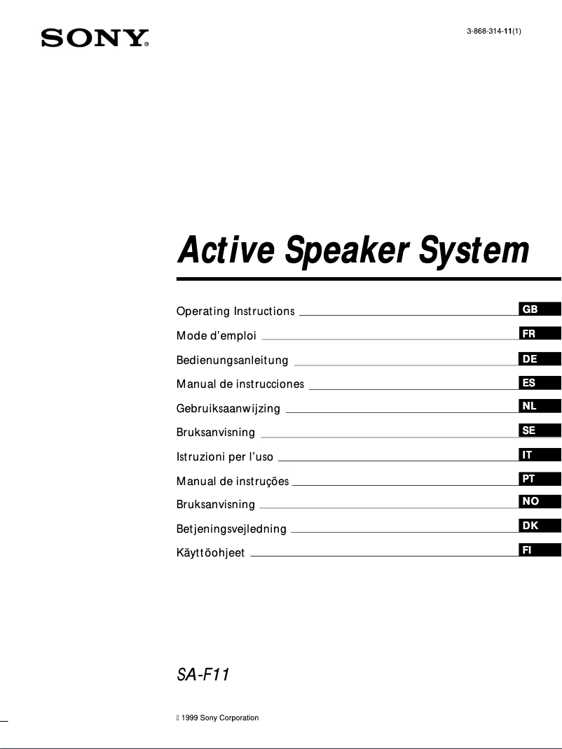 Page 1 de la notice Manuel utilisateur Sony SA-F11
