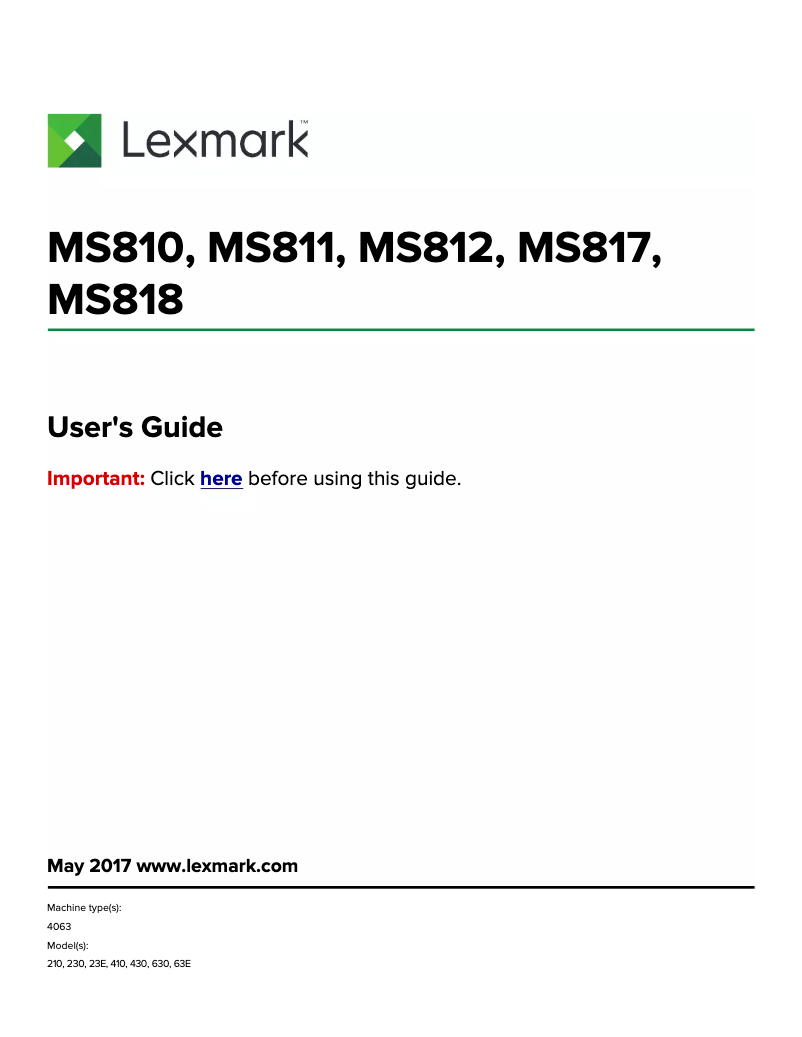 Page 1 de la notice Manuel utilisateur Lexmark MS818dn