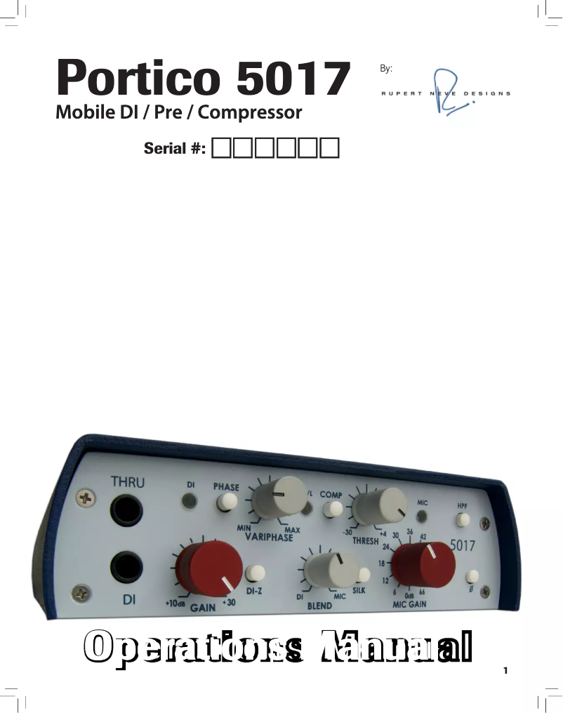 Page n°1 - Manuel utilisateur Rupert Neve Designs Portico 5017