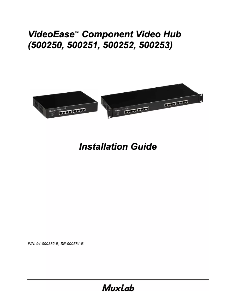 Page 1 de la notice Manuel utilisateur MuxLab Component Video Hub
