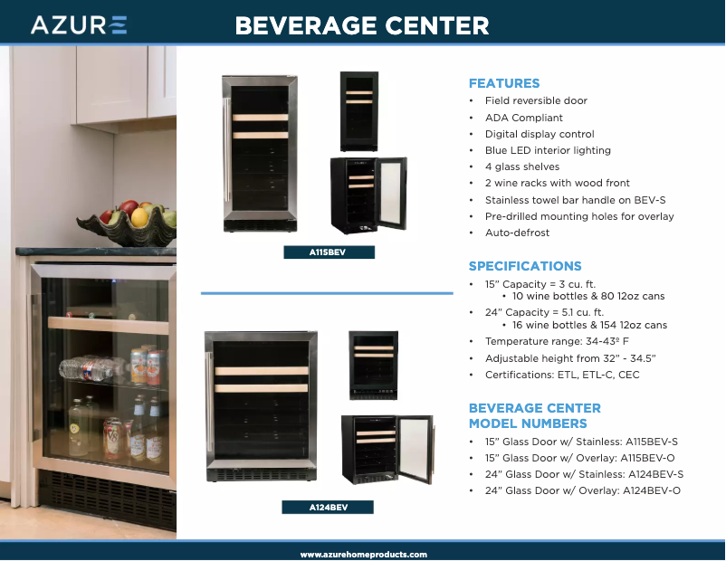 Page 1 de la notice Fiche technique Azure A115BEV-S