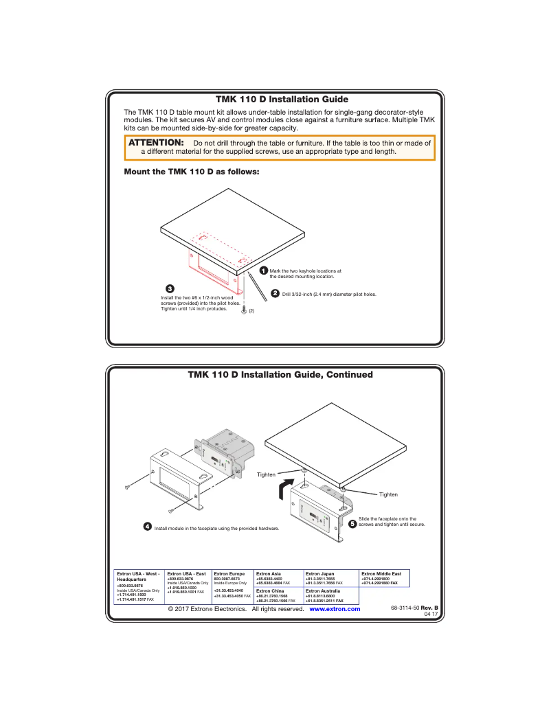 Page 1 de la notice Manuel utilisateur Extron TMK 110 D