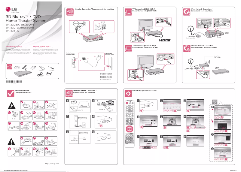 Page 1 de la notice Guide d'installation LG BH7540TW