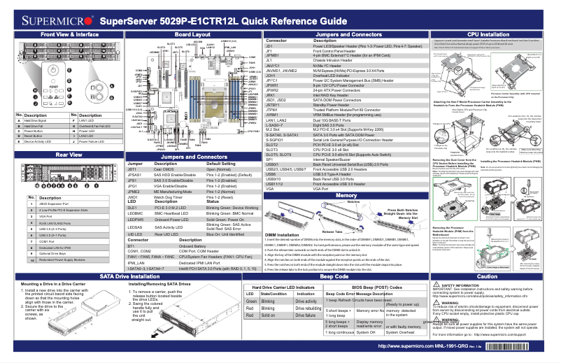 Page 1 de la notice Guide de démarrage rapide Supermicro SuperStorage 5029P-E1CTR12L