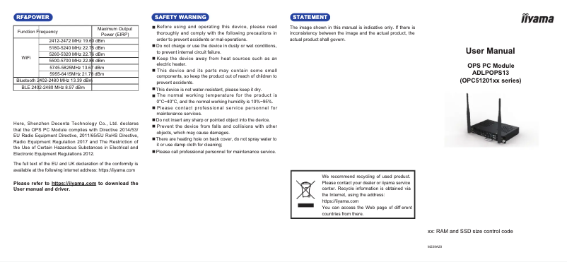 Page n°1 - Manuel utilisateur Iiyama OPC51201CC-1