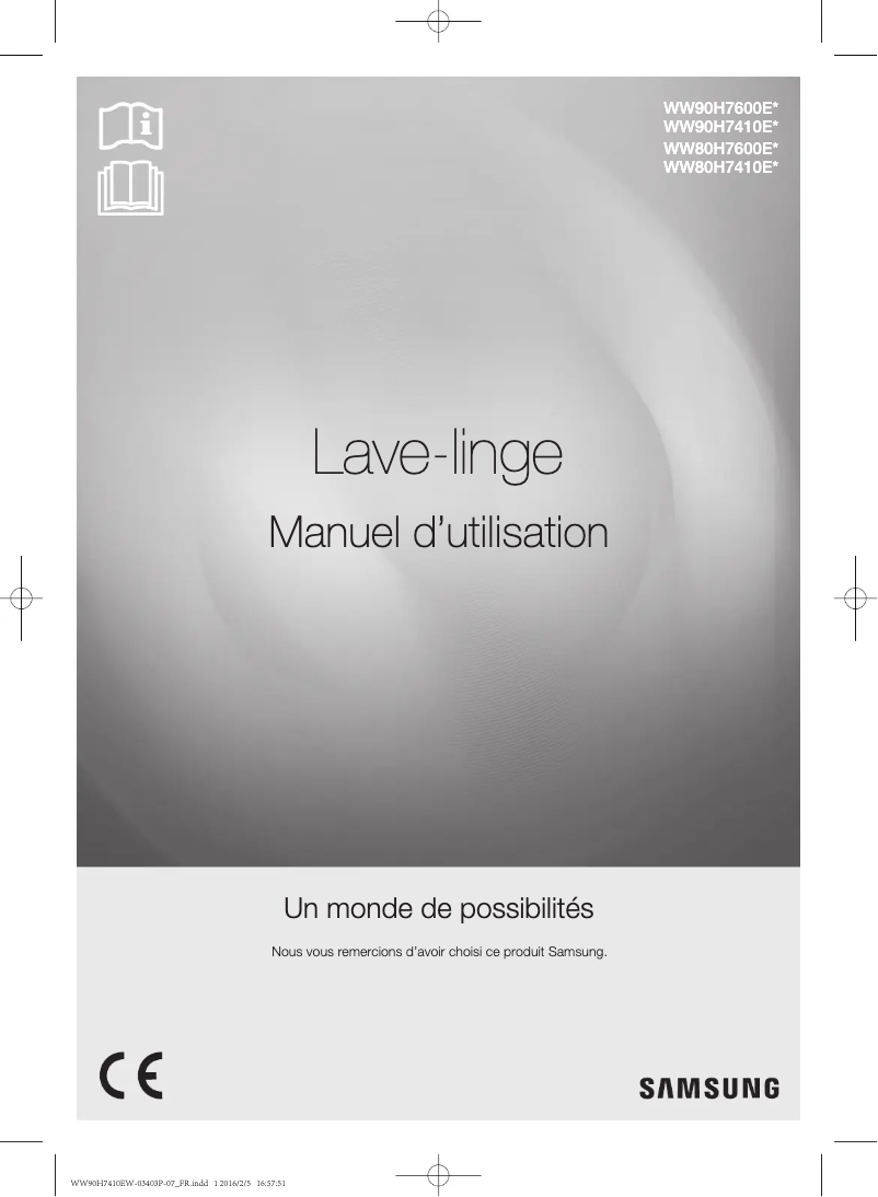 Page n°1 - Manuel utilisateur Samsung WW90H7410EW/EF