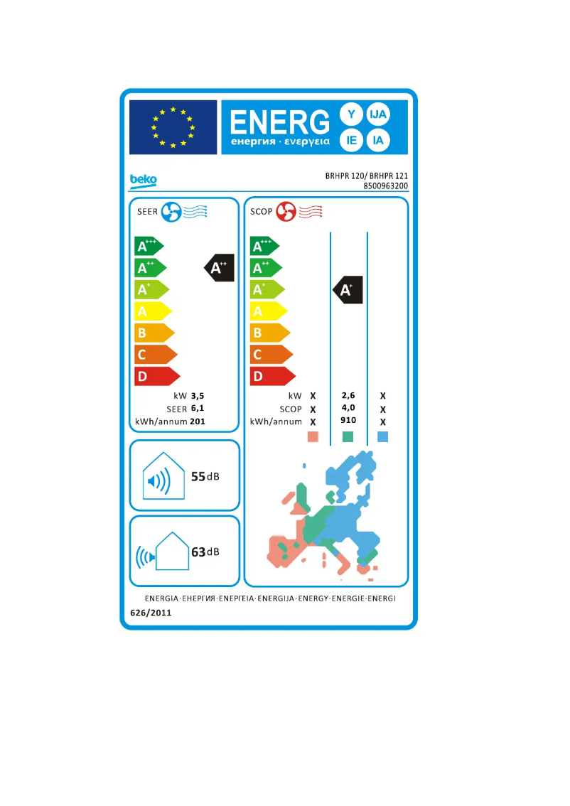Page n°1 - Label énergétique Beko BRHPR 120 / BRHPR 121
