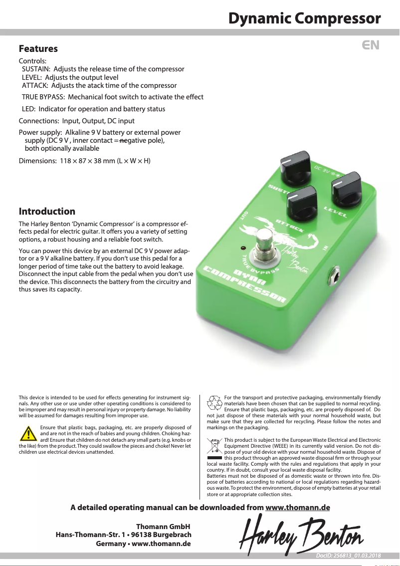 Image de la première page du manuel de l'appareil Dynamic Compressor