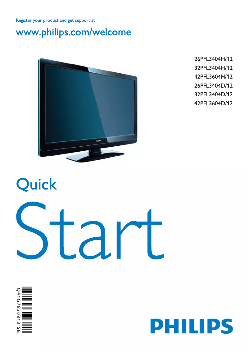 Page 1 de la notice Guide de démarrage rapide Philips 42PFL3604H