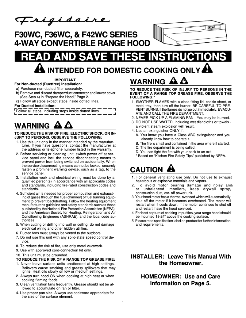 Page 1 de la notice Manuel utilisateur Frigidaire F30WC19ES