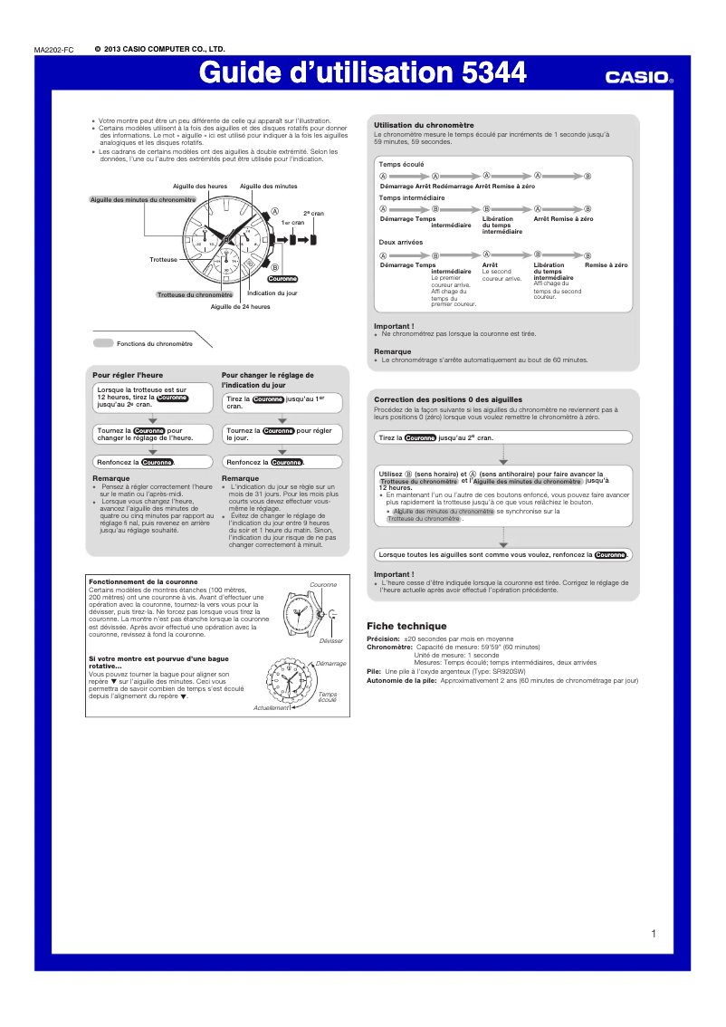 Page 1 de la notice Manuel utilisateur Casio EFR-527D-2AV