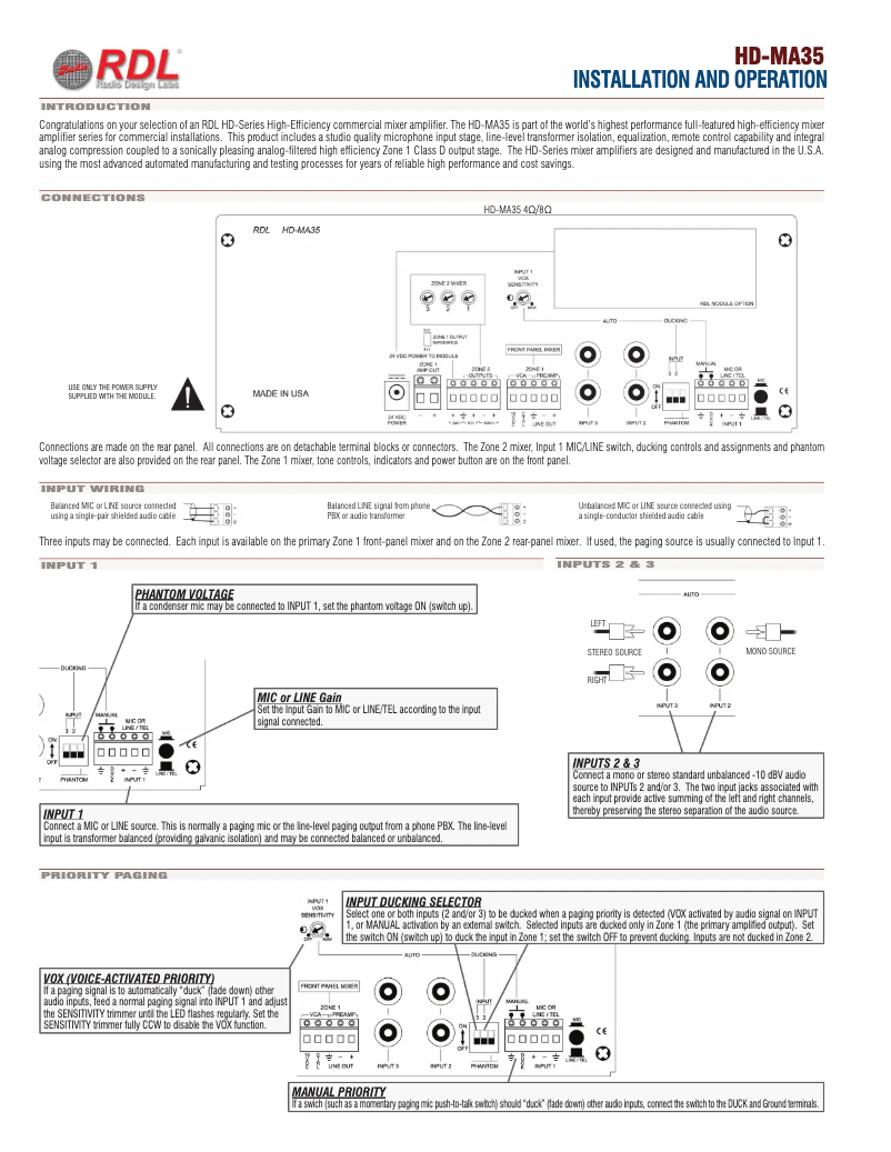 Page 1 de la notice Manuel utilisateur RDL HD-MA35