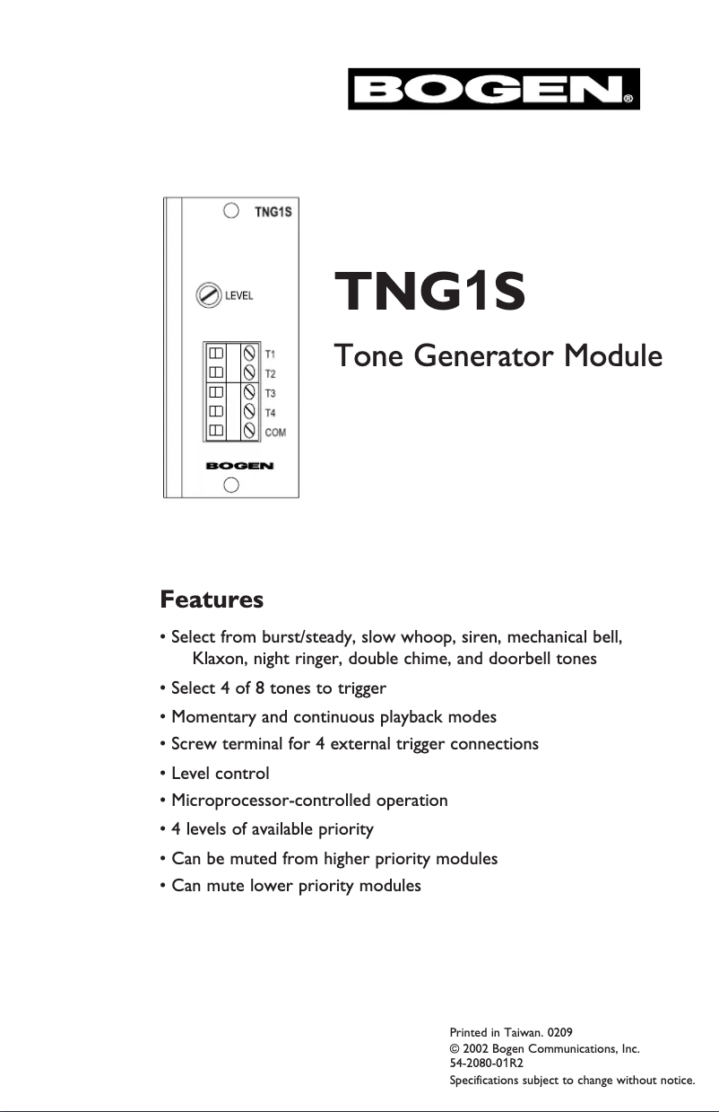 Page n°1 - Manuel utilisateur Bogen TNG1S