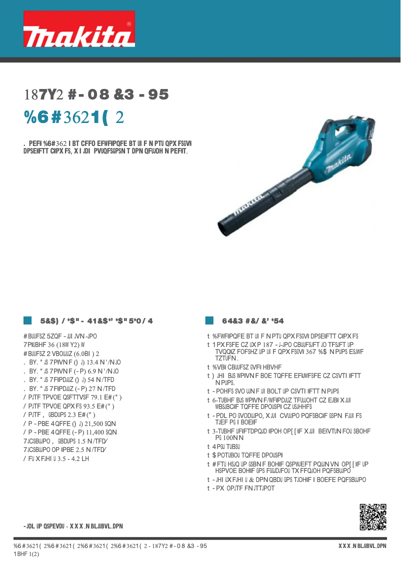 Page 1 de la notice Fiche technique Makita DUB362PG2