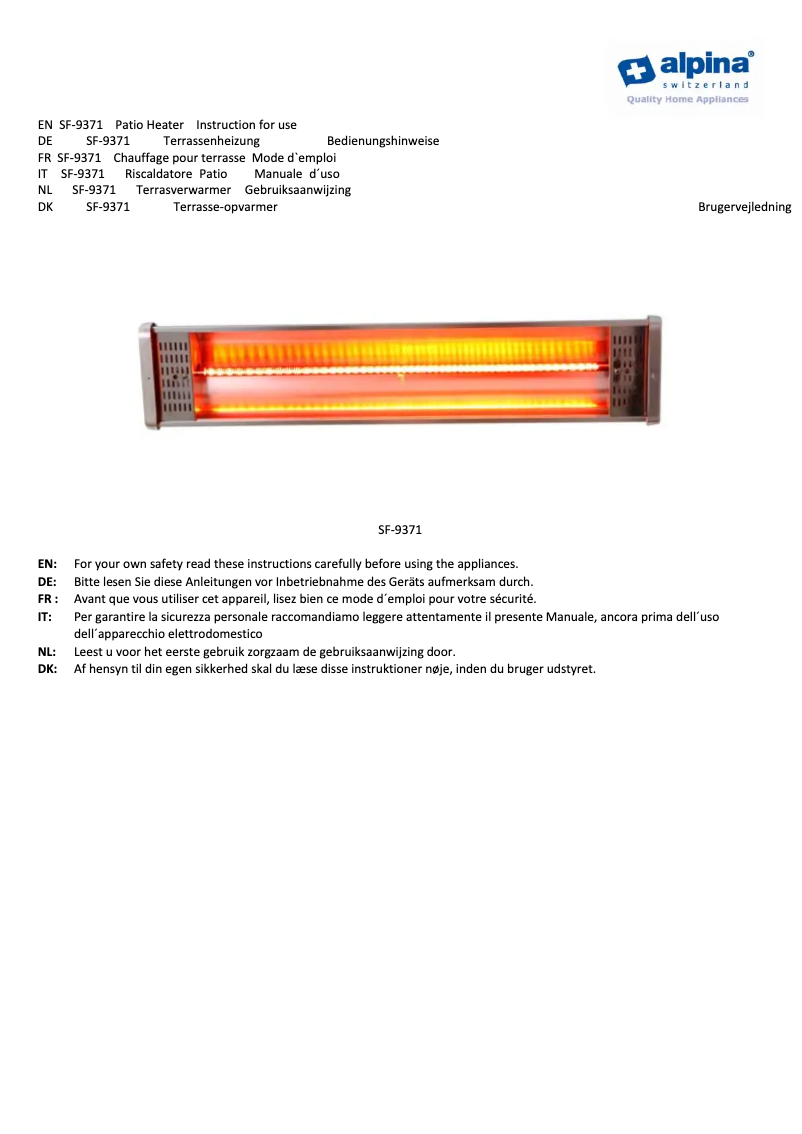 Image de la première page du manuel de l'appareil SF-9371