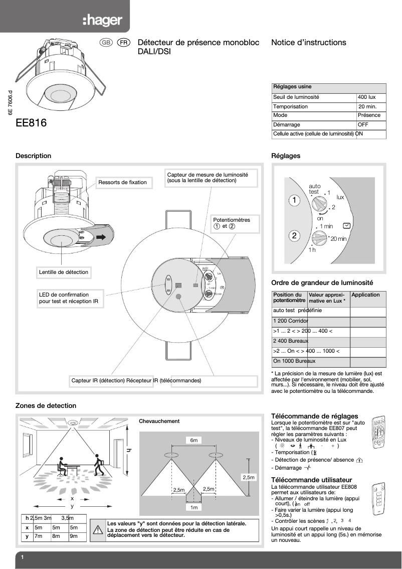 Page n°1 - Instructions / montage Hager EE816