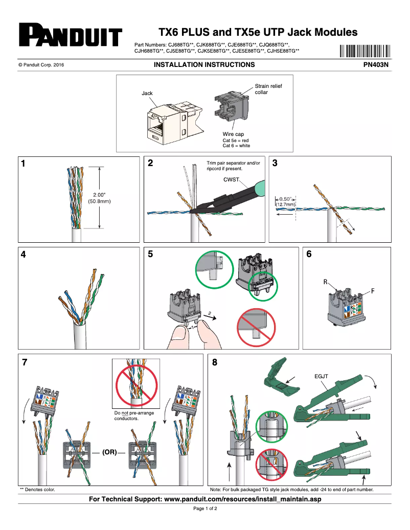 Página 1 del manual Manual de usuario Panduit CJK5E88TGBL