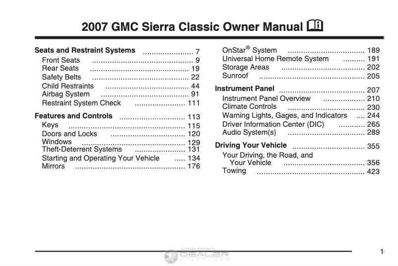 Page 1 de la notice Manuel utilisateur GMC Sierra 1500 (2007)
