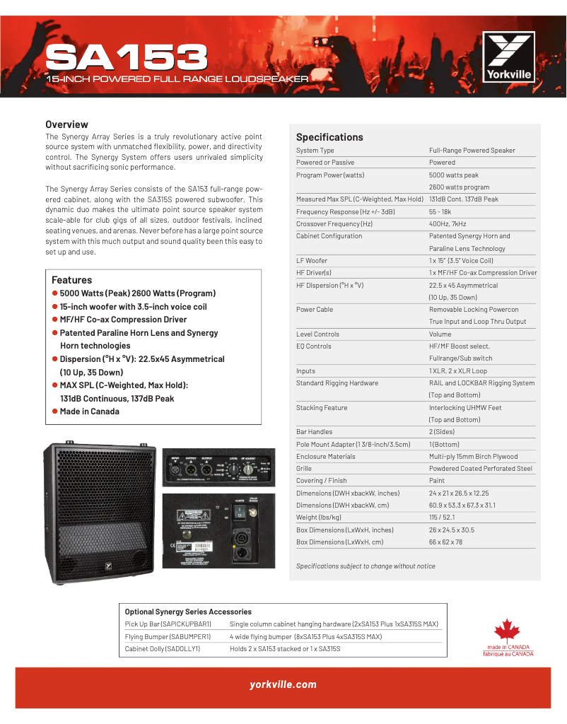 Page n°1 - Fiche technique Yorkville Synergy SA153
