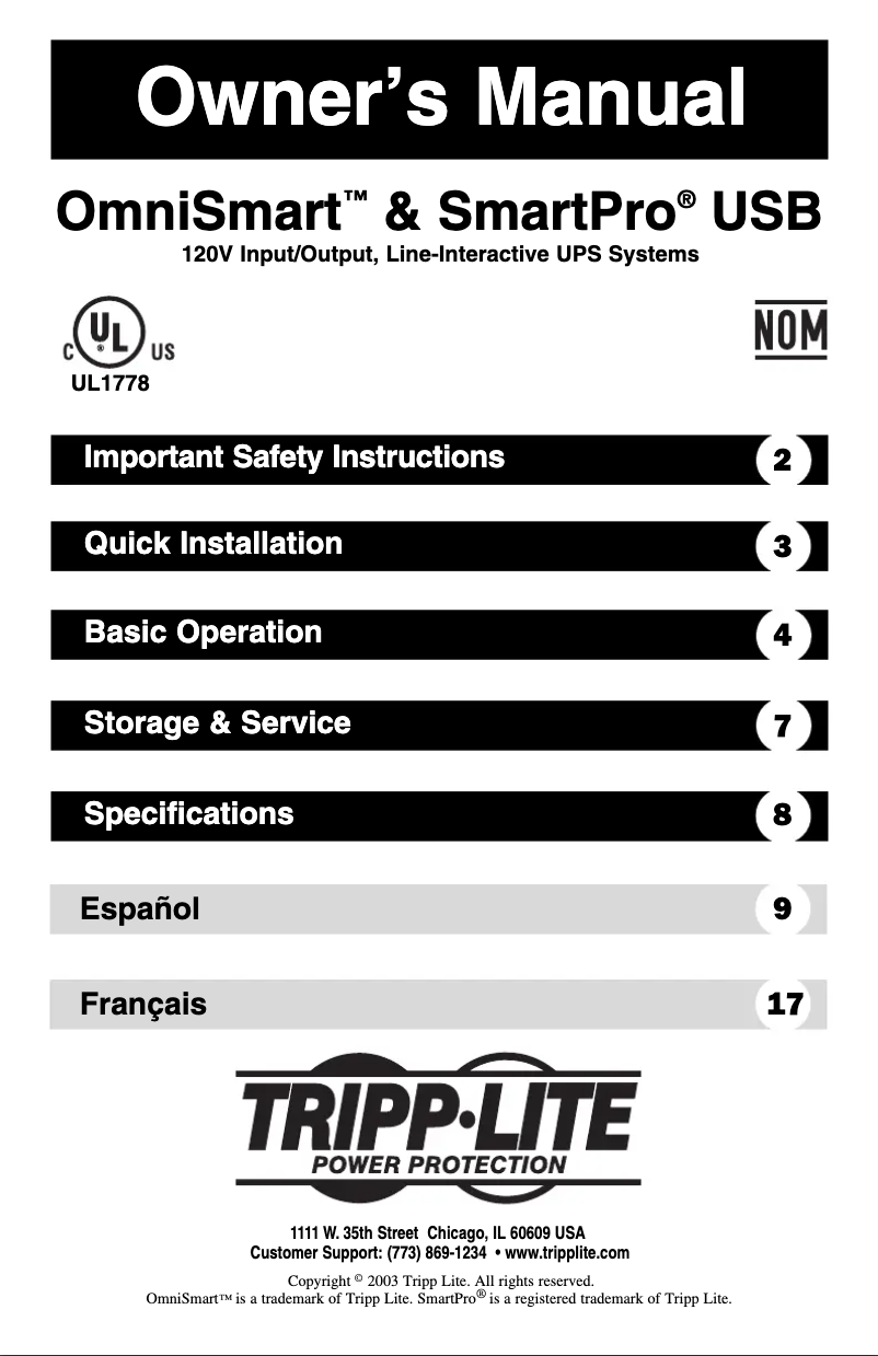 Page n°1 - Manuel utilisateur Tripp Lite Omni Smart