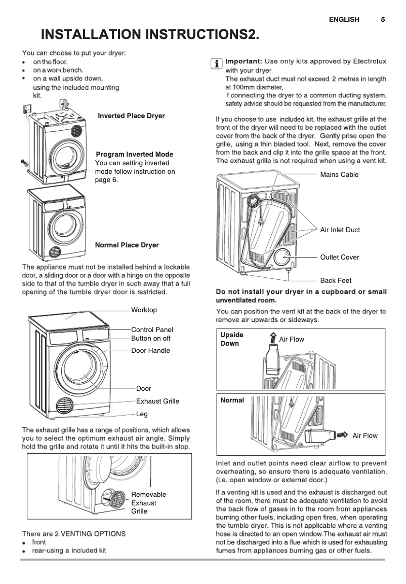 Page 1 de la notice Guide d'installation Electrolux EDV805JQWA