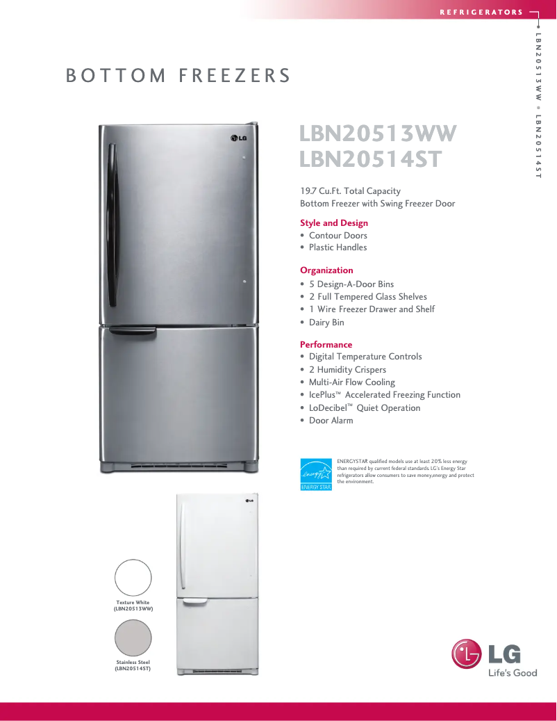 Page 1 de la notice Fiche technique LG LBN20513WW