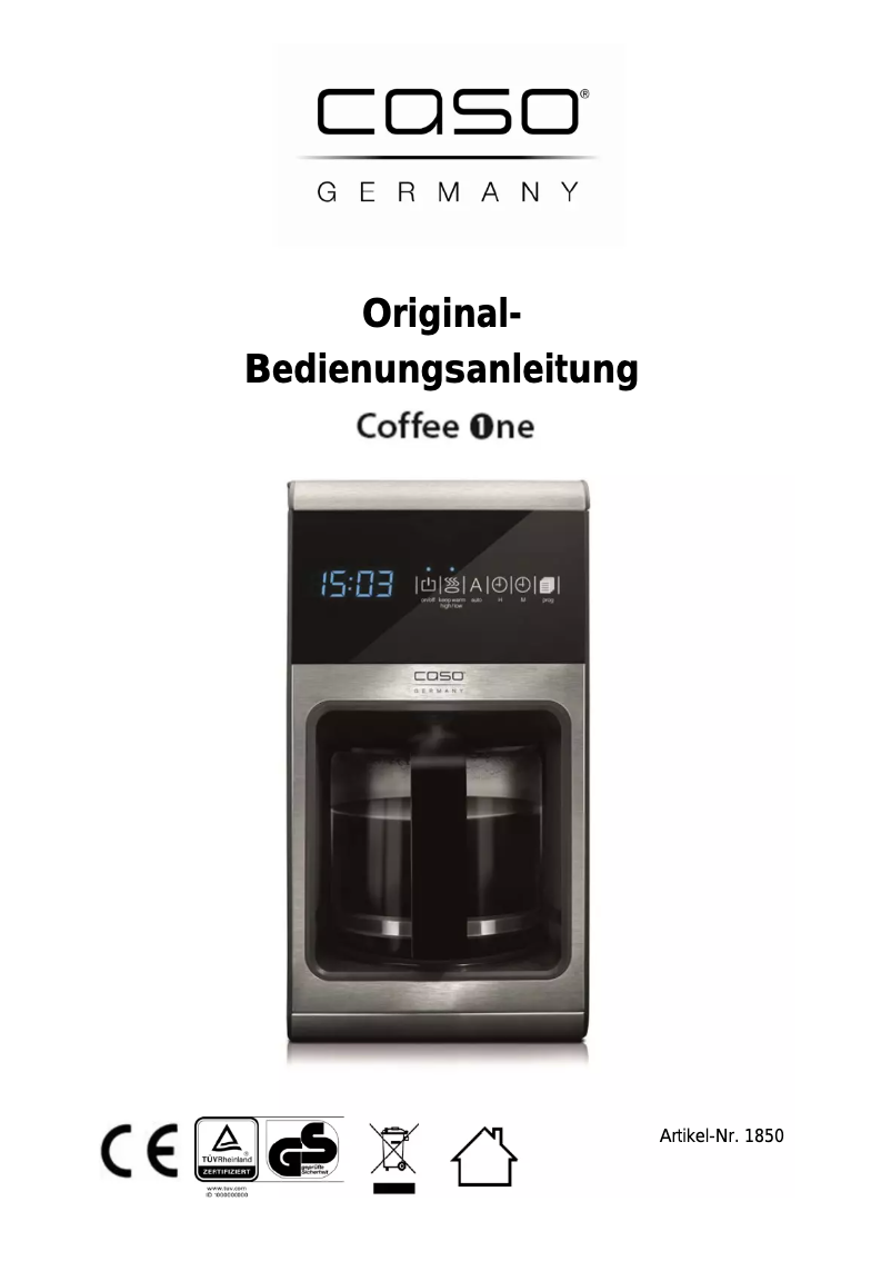Page 1 de la notice Manuel utilisateur Caso Coffee One