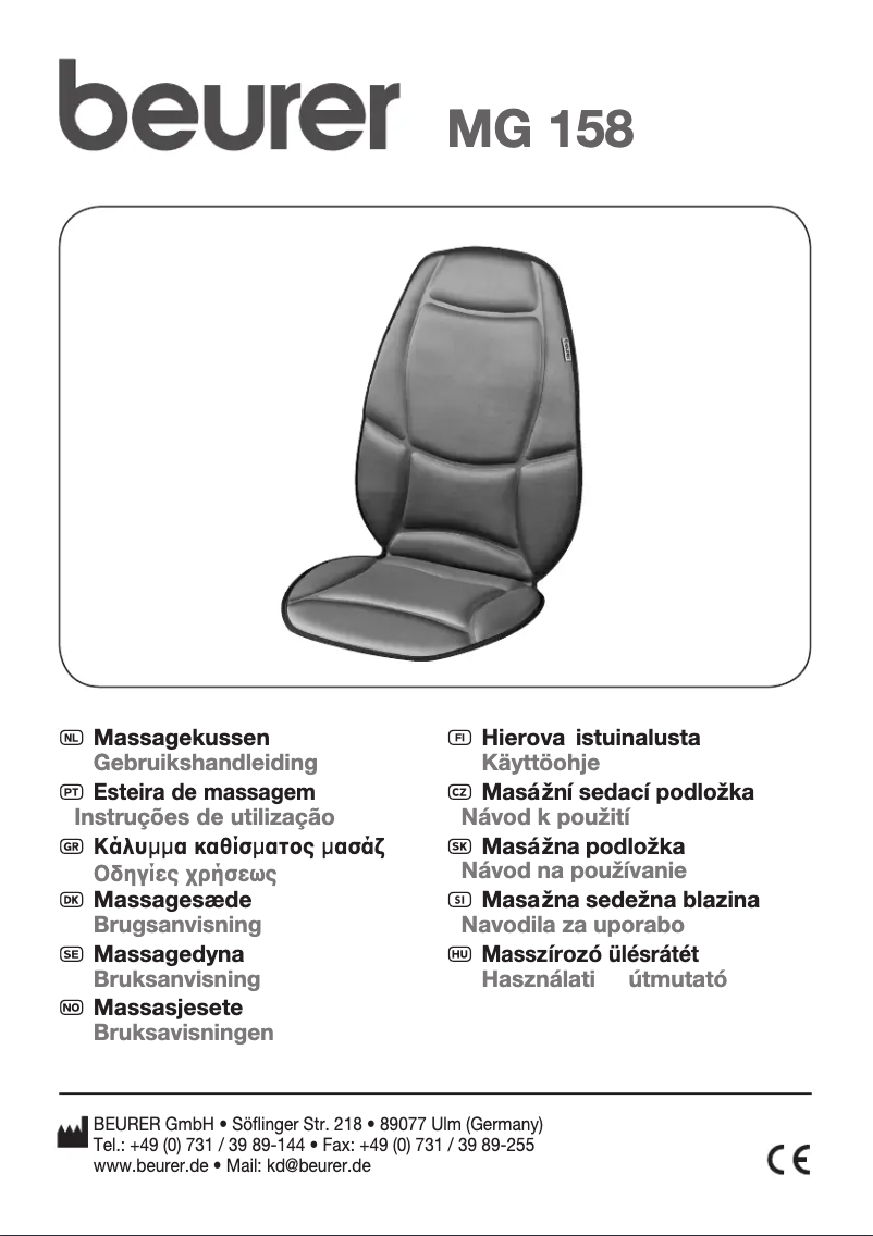 Page n°1 - Manuel utilisateur Beurer MG158