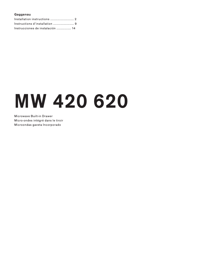Page 1 de la notice Guide d'installation Gaggenau MW420620