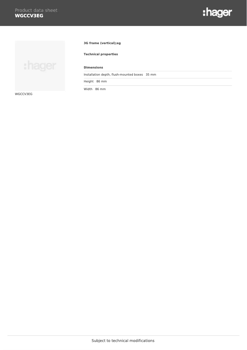 Page 1 de la notice Fiche technique Hager WGCCV3EG