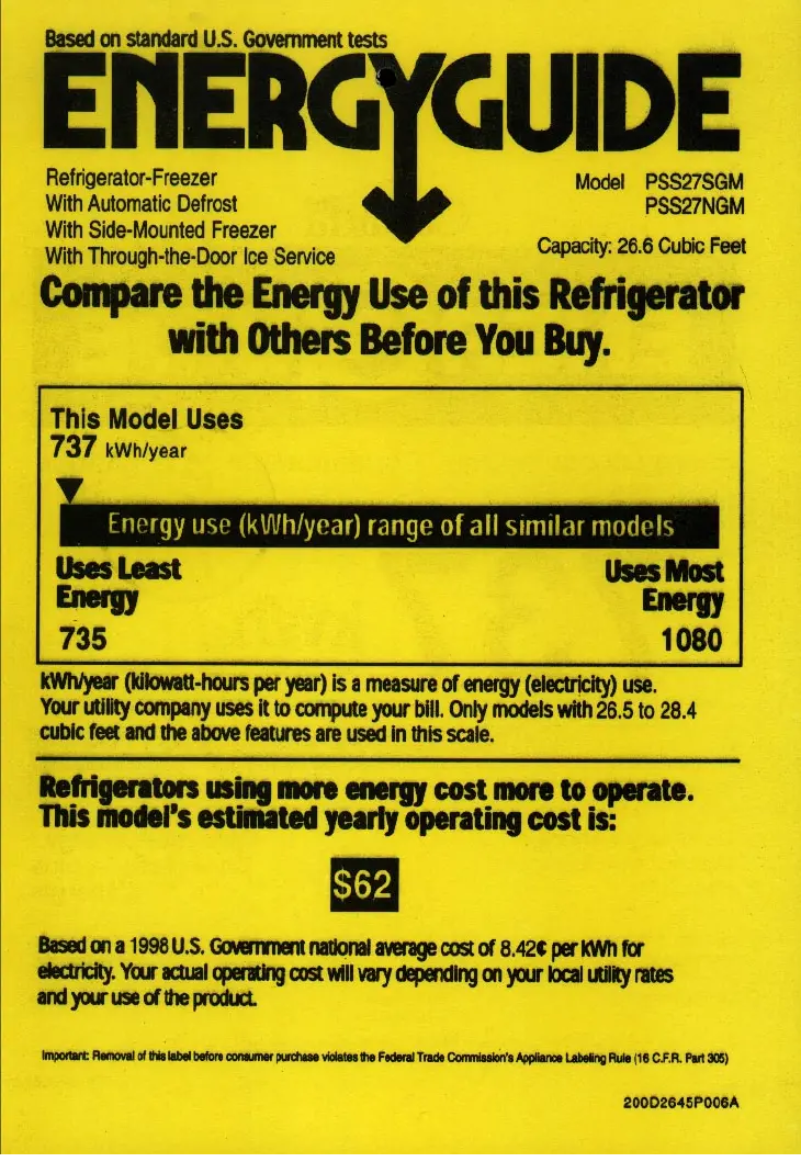 Image de la première page du manuel de l'appareil Profile Arctica PSS27NGMCC