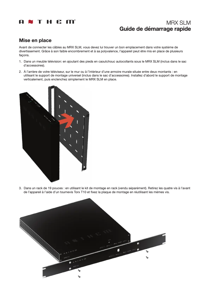 Page 1 de la notice Guide de démarrage rapide Anthem MRX SLM