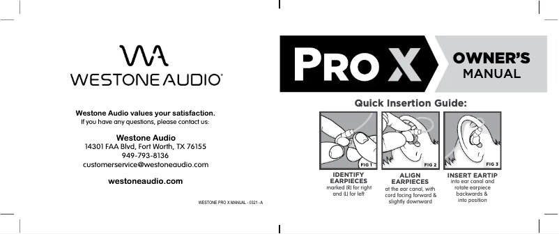 Page n°1 - Manuel utilisateur Westone Pro X 20