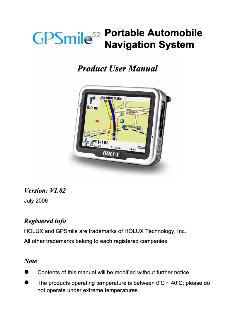 Image de la première page du manuel de l'appareil GPSmile 52