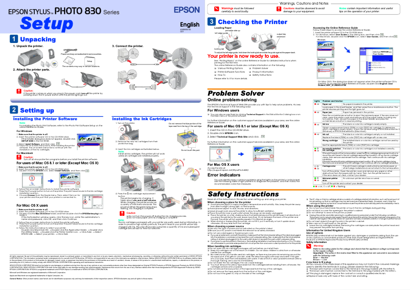 Page n°1 - Manuel utilisateur Epson Stylus Photo 830