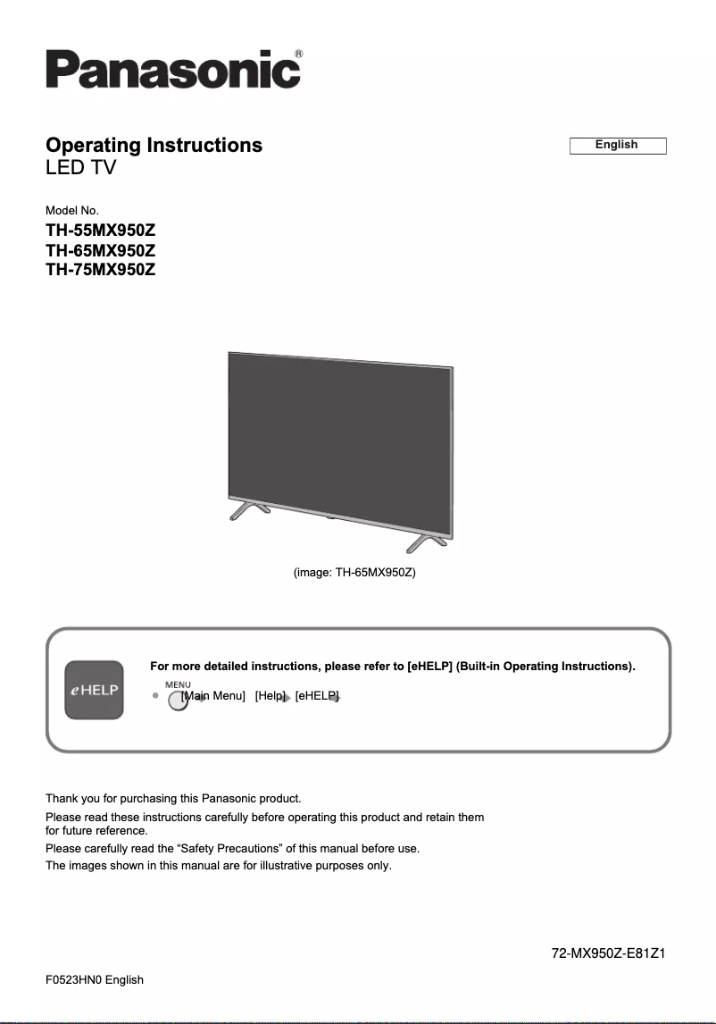 Page 1 de la notice Manuel utilisateur Panasonic TH-55MX950Z