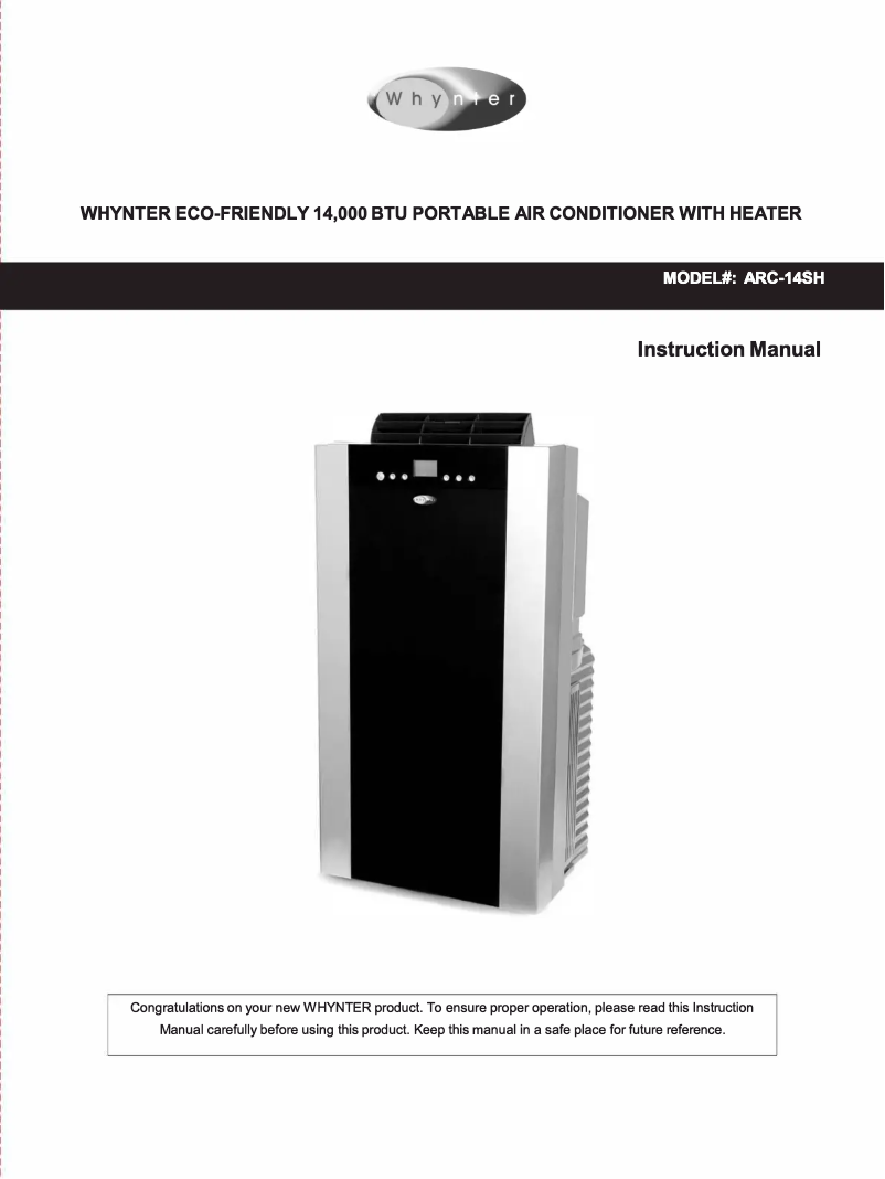 Page 1 de la notice Manuel utilisateur Whynter ARC-14SH