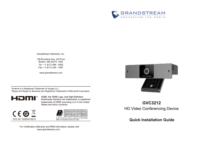 Page n°1 - Guide de démarrage rapide Grandstream GVC3212