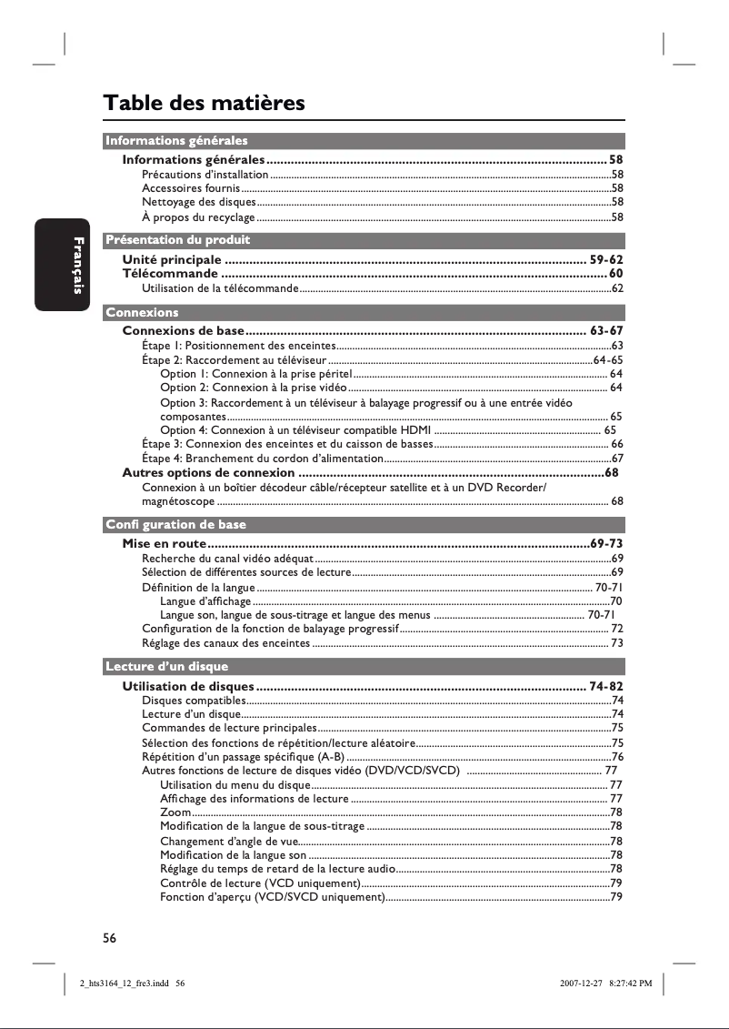 Page n°1 - Manuel utilisateur Philips HTS3164