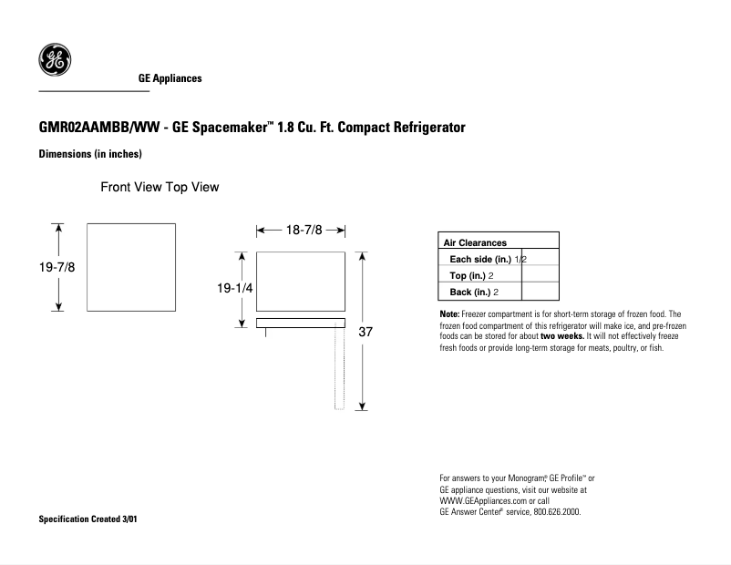 Image de la première page du manuel de l'appareil GMR02AAMWW