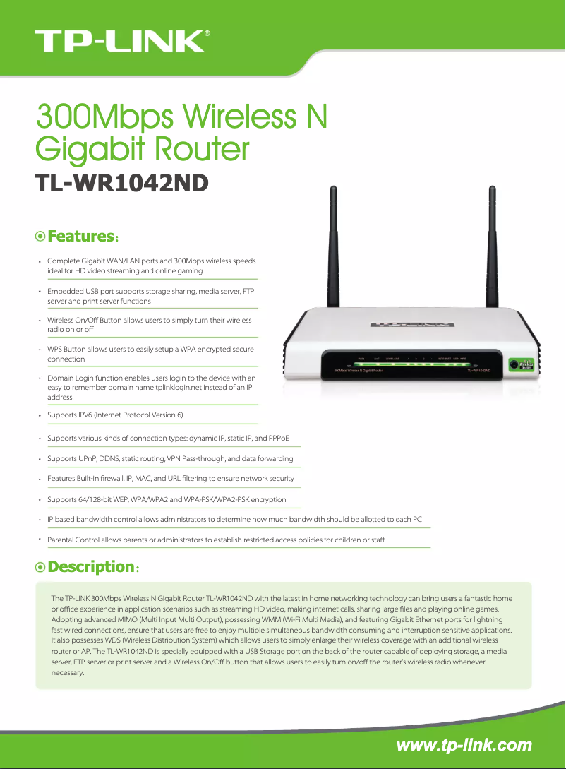 Image de la première page du manuel de l'appareil TL-WR1042ND