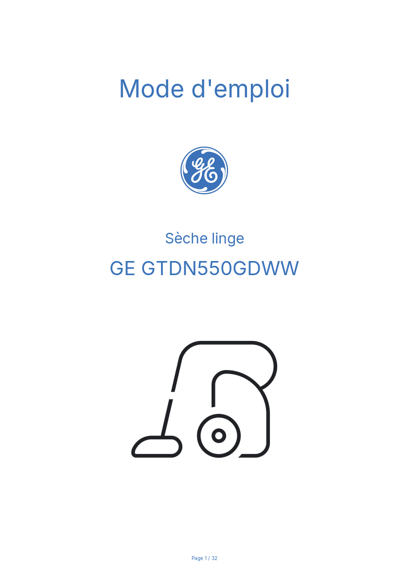 Image de la première page du manuel de l'appareil GTDN550GDWW