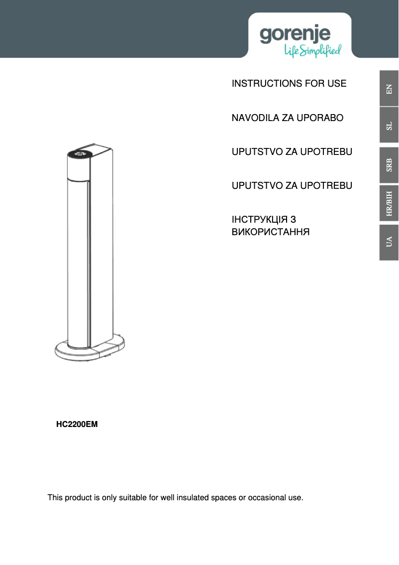 Page n°1 - Manuel utilisateur Gorenje HC2200EM