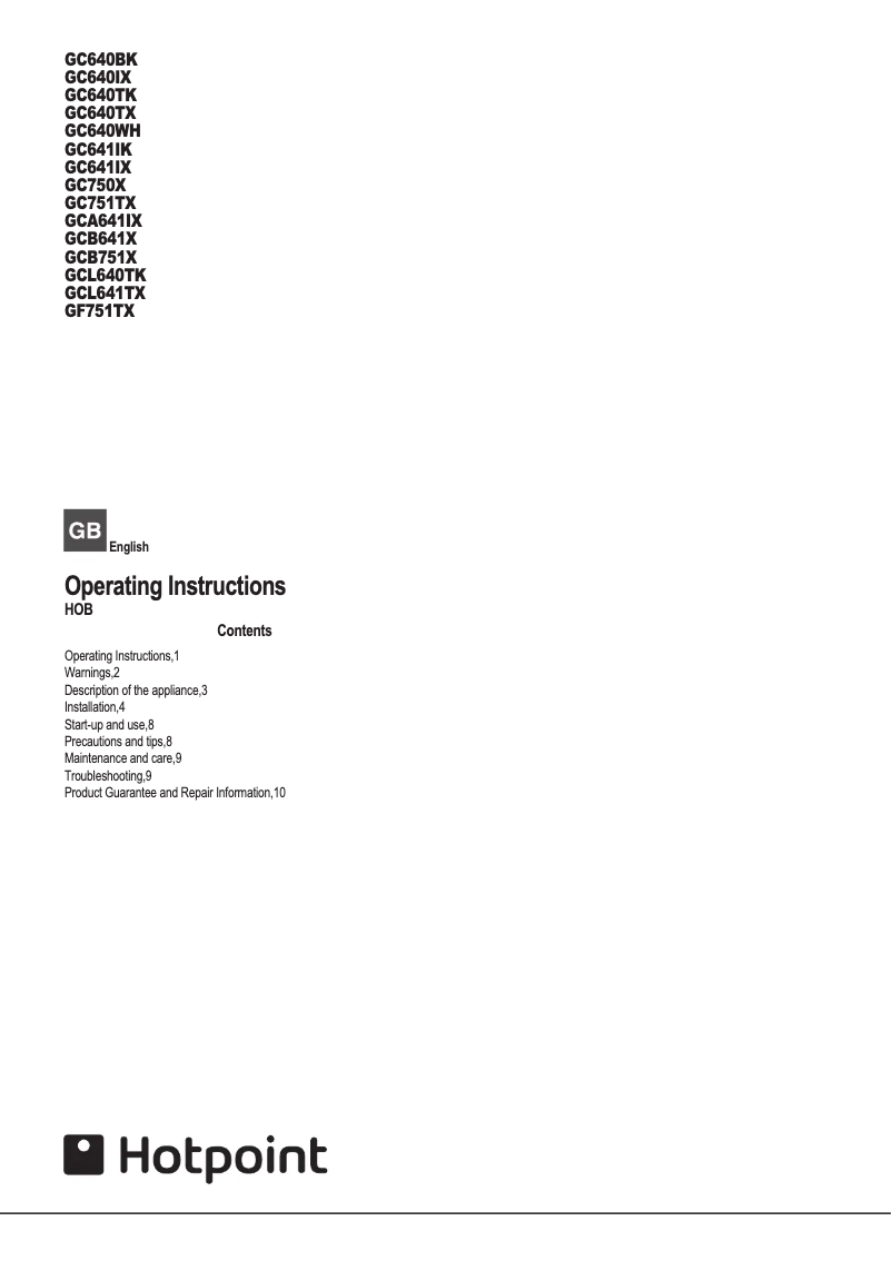 Page n°1 - Manuel utilisateur Hotpoint GC640TX