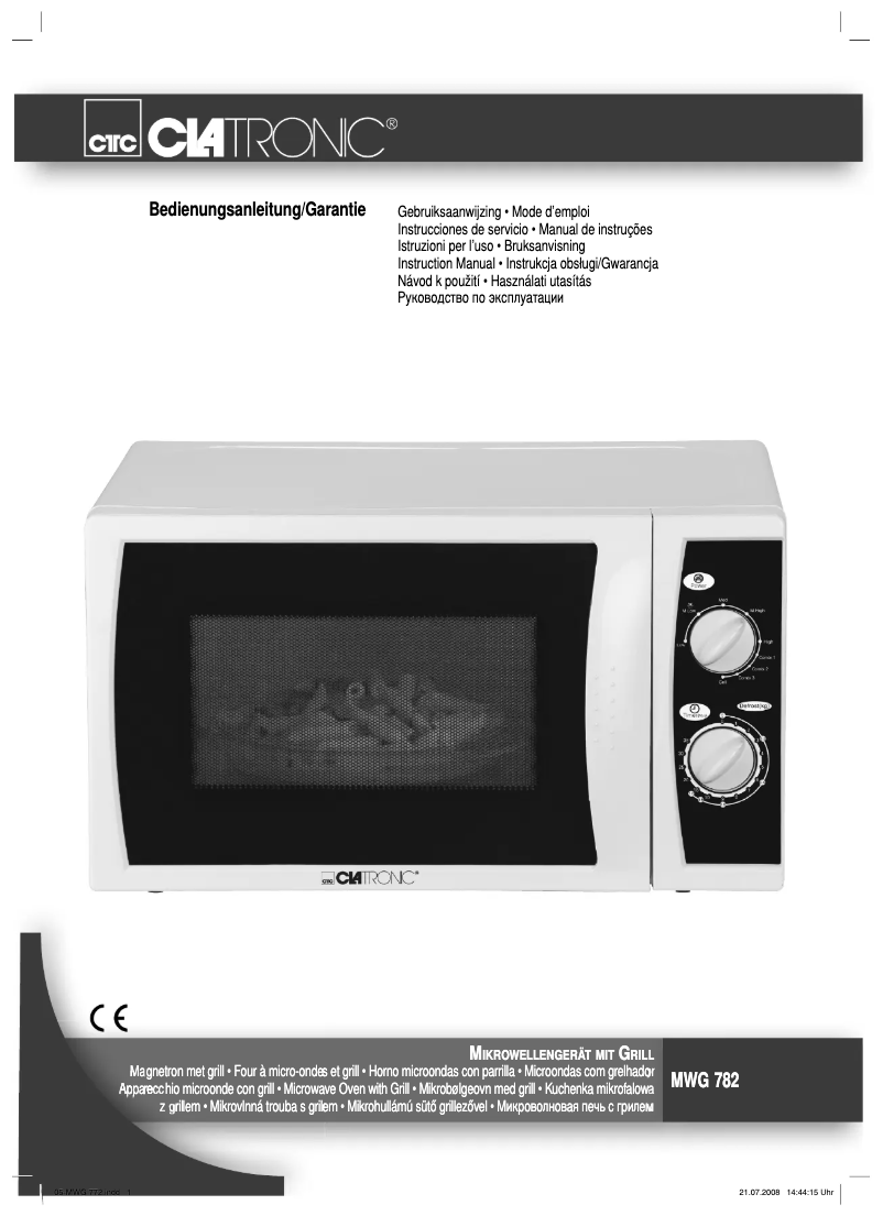 Page n°1 - Manuel utilisateur Clatronic MWG 782