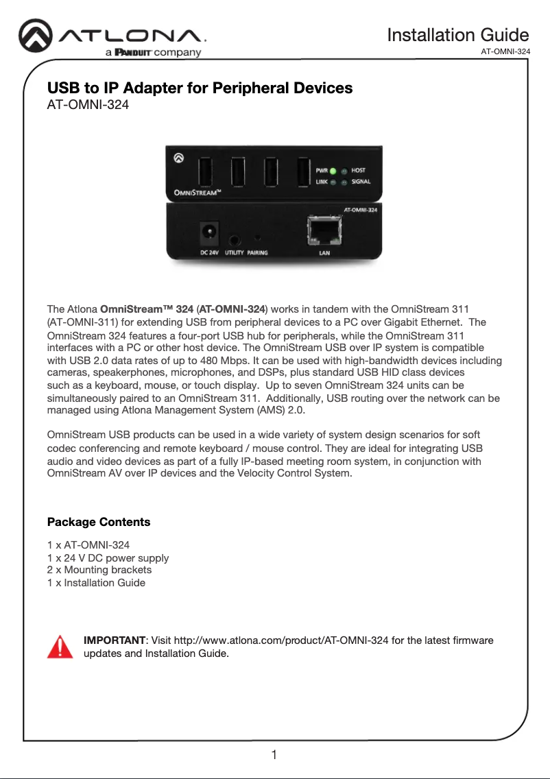 Página 1 del manual Guía de instalación Atlona AT-OMNI-324