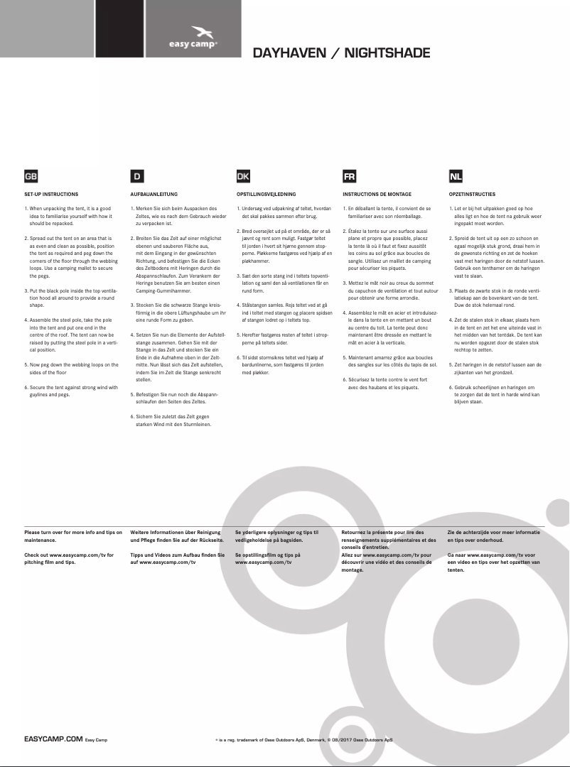 Page 1 de la notice Manuel utilisateur Easy Camp Nightshade