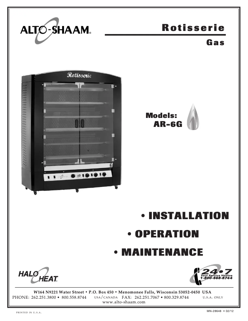 Page n°1 - Manuel utilisateur Alto-Shaam Rotisserie AR-6G