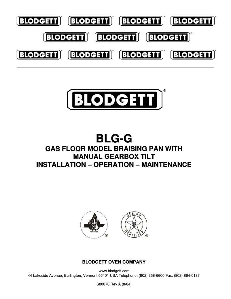 Page 1 de la notice Manuel utilisateur Blodgett BLG-40G