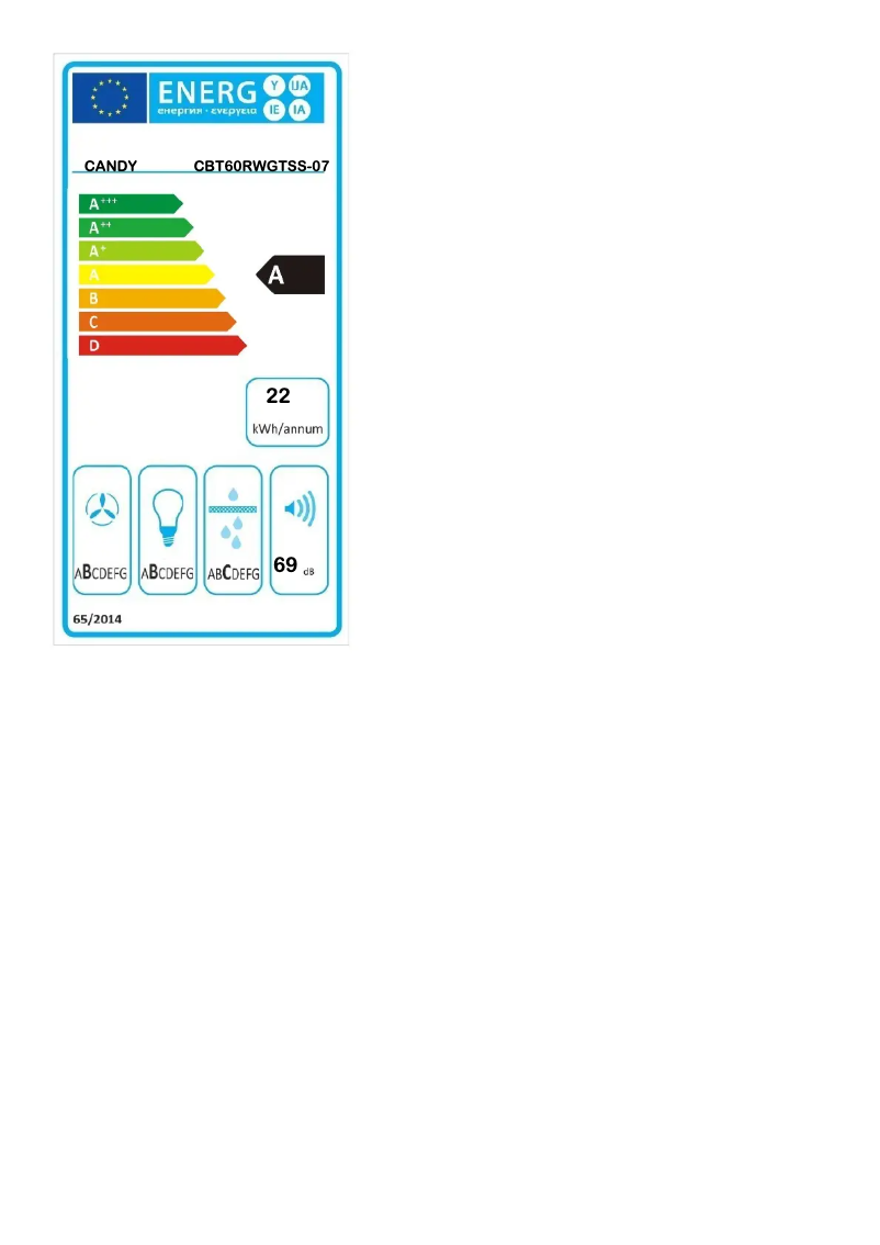 Page 1 de la notice Label énergétique Candy CBT60RWGTSS-07